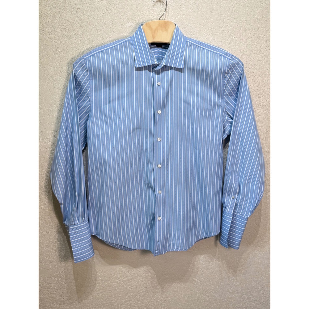 Express Design Studio Mens XL Blue Striped Button Down Shirt Italian Fabric
